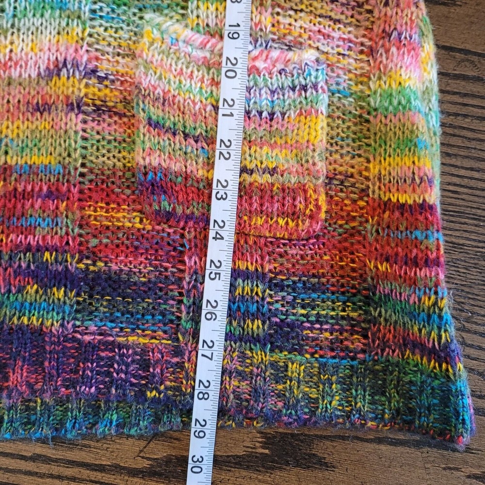 Bobbie Brooks Rainbow Colors Knit Sweater V Neck  Pockets Colorful Large - Picture 8 of 9